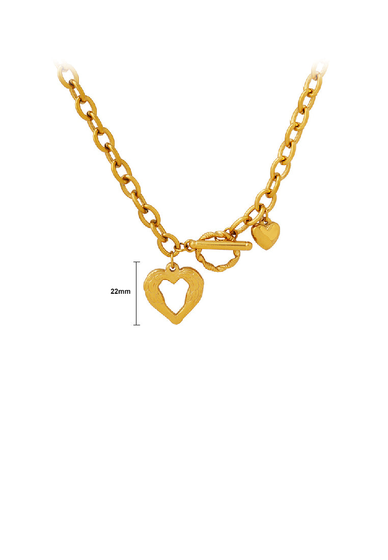 Simple Romantic Plated Gold 316L Stainless Steel Hollow Heart Pendant with Necklace