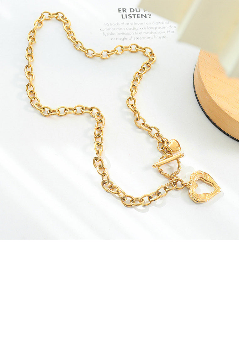 Simple Romantic Plated Gold 316L Stainless Steel Hollow Heart Pendant with Necklace