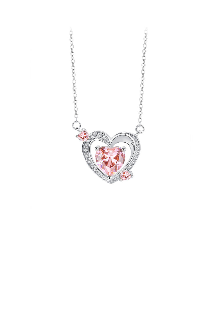 925 Sterling Silver Sweet and Fashion Heart-shaped Pendant with Pink Cubic Zirconia and Necklace - Luxurious Look - Vibrant Color