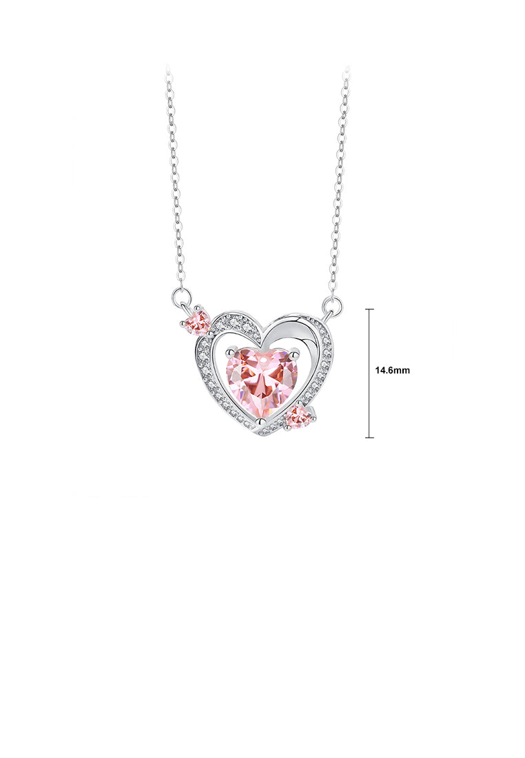 925 Sterling Silver Sweet and Fashion Heart-shaped Pendant with Pink Cubic Zirconia and Necklace - Luxurious Look - Vibrant Color
