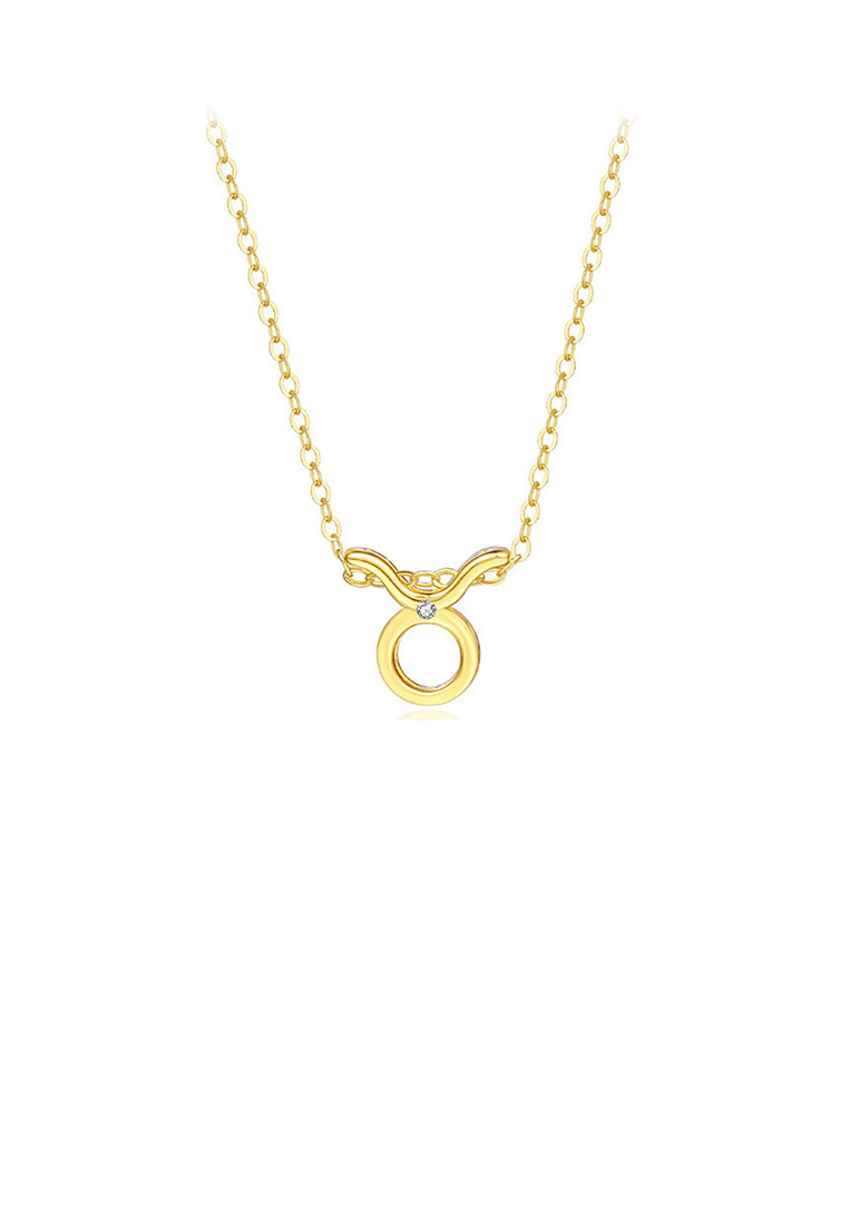 925 Sterling Silver Plated Gold Simple Twelve Constellations Aries Pendant with Cubic Zirconia and Necklace - Luxurious Look