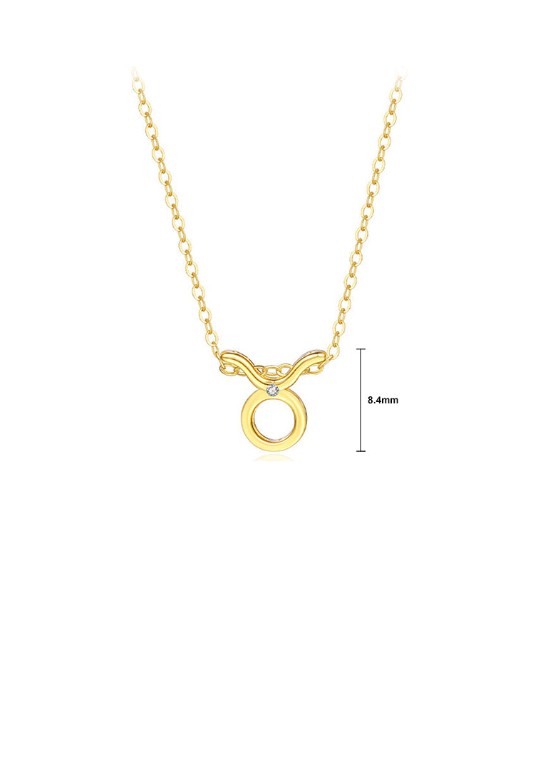 925 Sterling Silver Plated Gold Simple Twelve Constellations Aries Pendant with Cubic Zirconia and Necklace - Luxurious Look