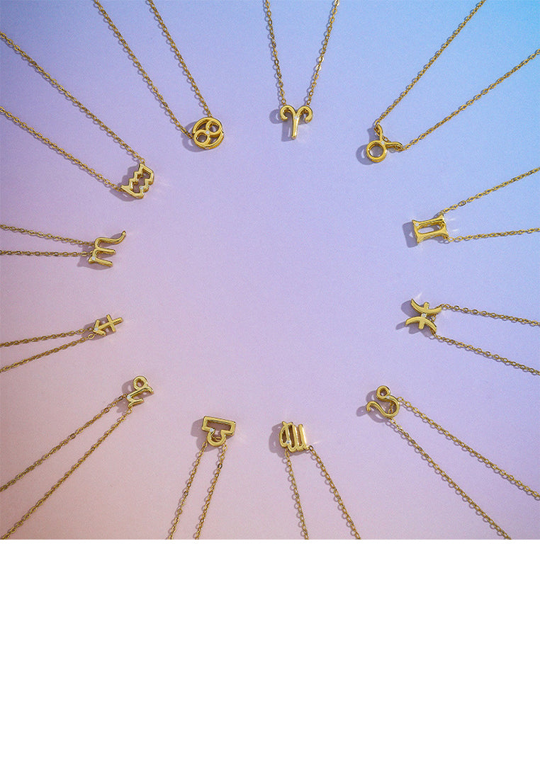 925 Sterling Silver Plated Gold Simple Twelve Constellations Aries Pendant with Cubic Zirconia and Necklace - Luxurious Look