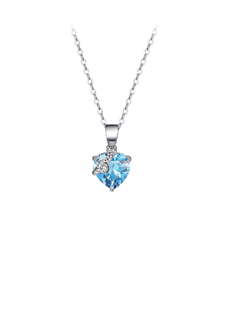 925 Sterling Silver Fashion Simple March Birthstone Heart Pendant with Light Blue Cubic Zirconia and Necklace - Luxurious Look