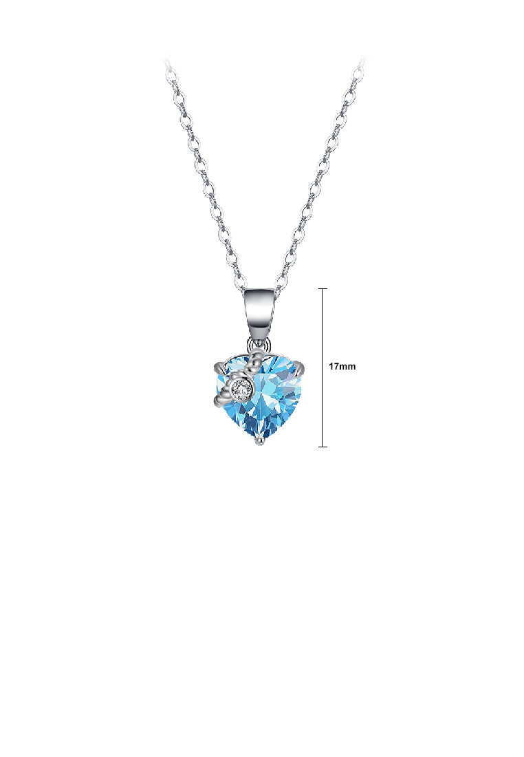 925 Sterling Silver Fashion Simple March Birthstone Heart Pendant with Light Blue Cubic Zirconia and Necklace - Luxurious Look