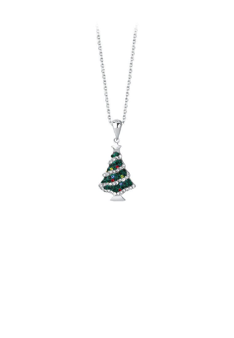 925 Sterling Silver Fashion Romantic Christmas Tree Pendant with Cubic Zirconia and Necklace - Luxurious Look