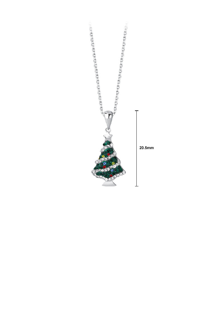 925 Sterling Silver Fashion Romantic Christmas Tree Pendant with Cubic Zirconia and Necklace - Luxurious Look