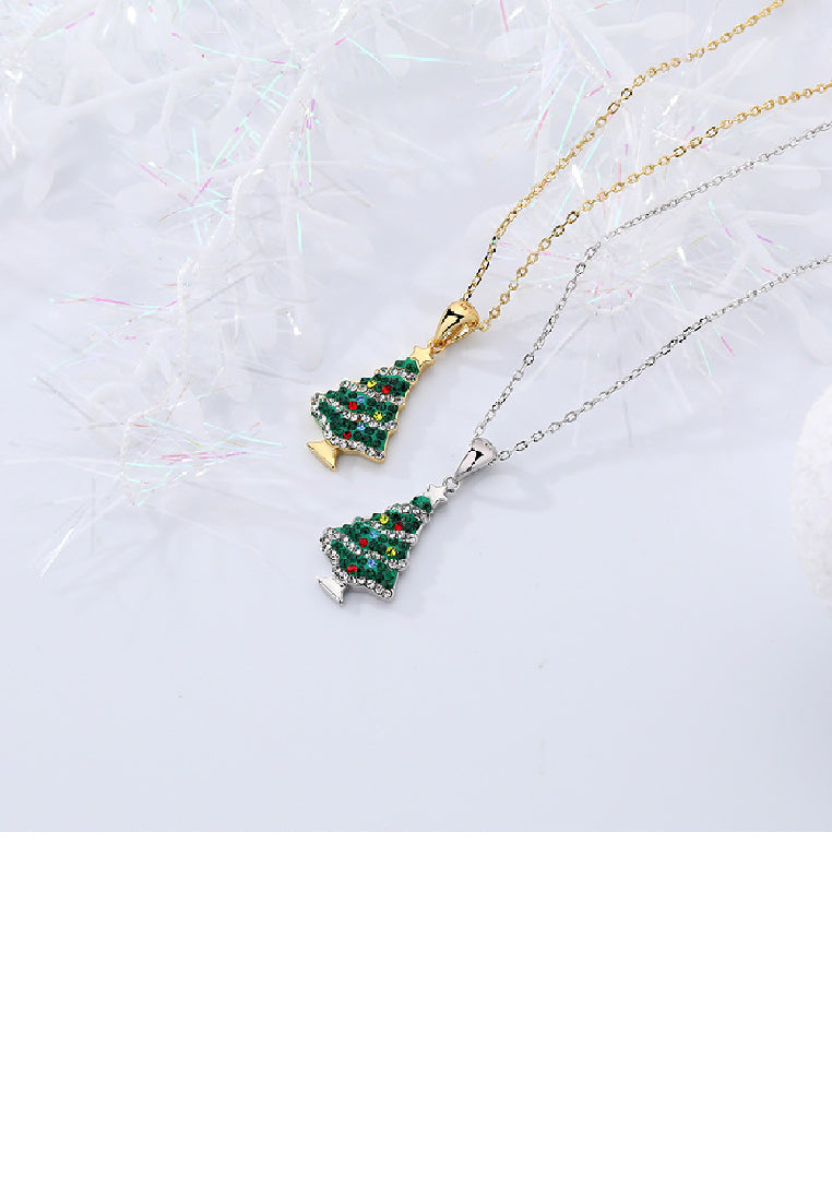 925 Sterling Silver Fashion Romantic Christmas Tree Pendant with Cubic Zirconia and Necklace - Luxurious Look