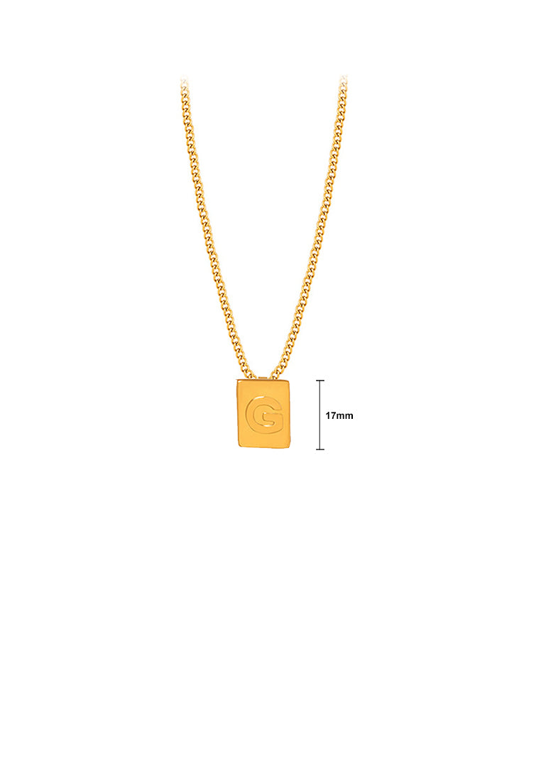 Fashion and Simple Plated Gold 316L Stainless Steel Alphabet G Geometric Square Pendant with Necklace