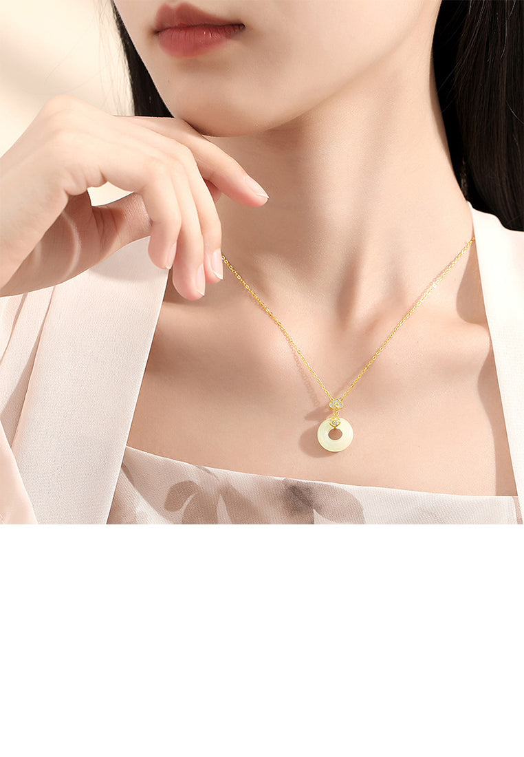 925 Sterling Silver Plated Gold Fashion Vintage Xiangyun Peace Buckle Pendant with Cubic Zirconia and Necklace - Luxurious Look