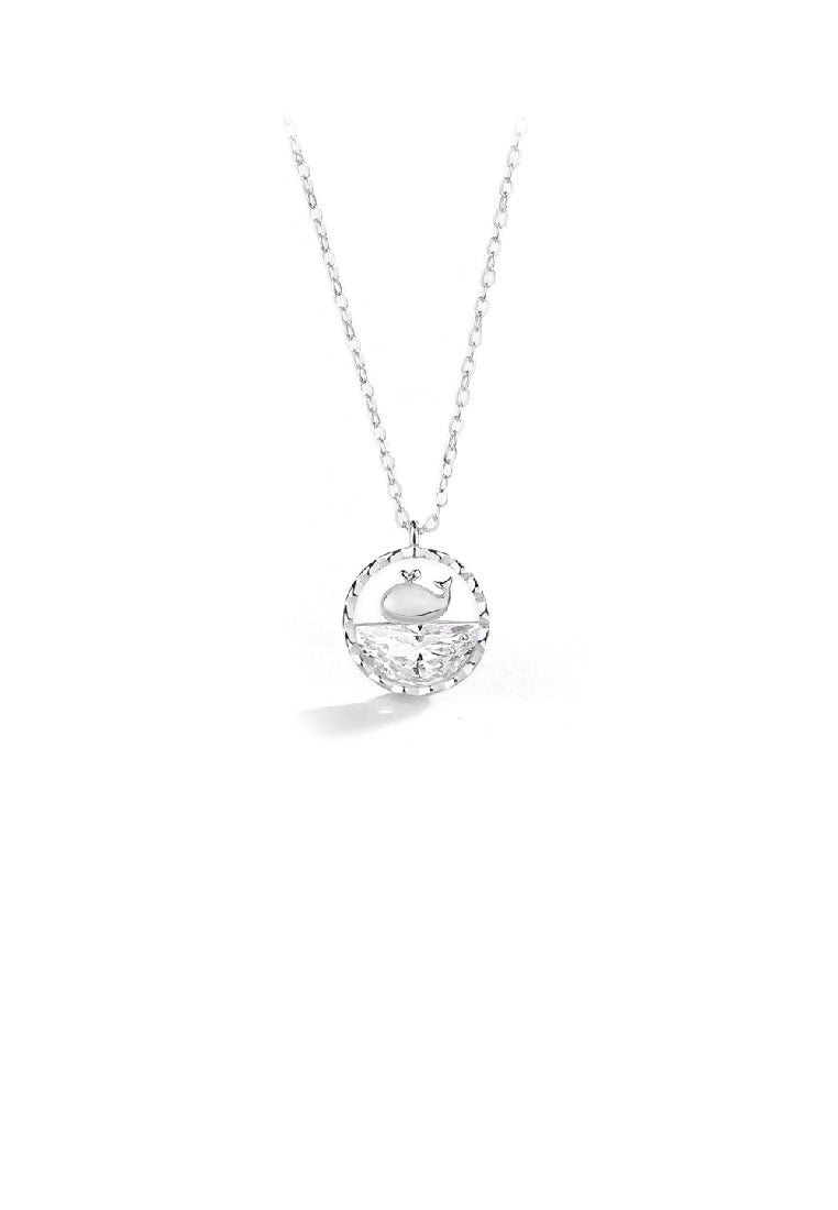 925 Sterling Silver Fashion Cute Whale Hollow Geometric Pendant with Cubic Zirconia and Necklace - Luxurious Look