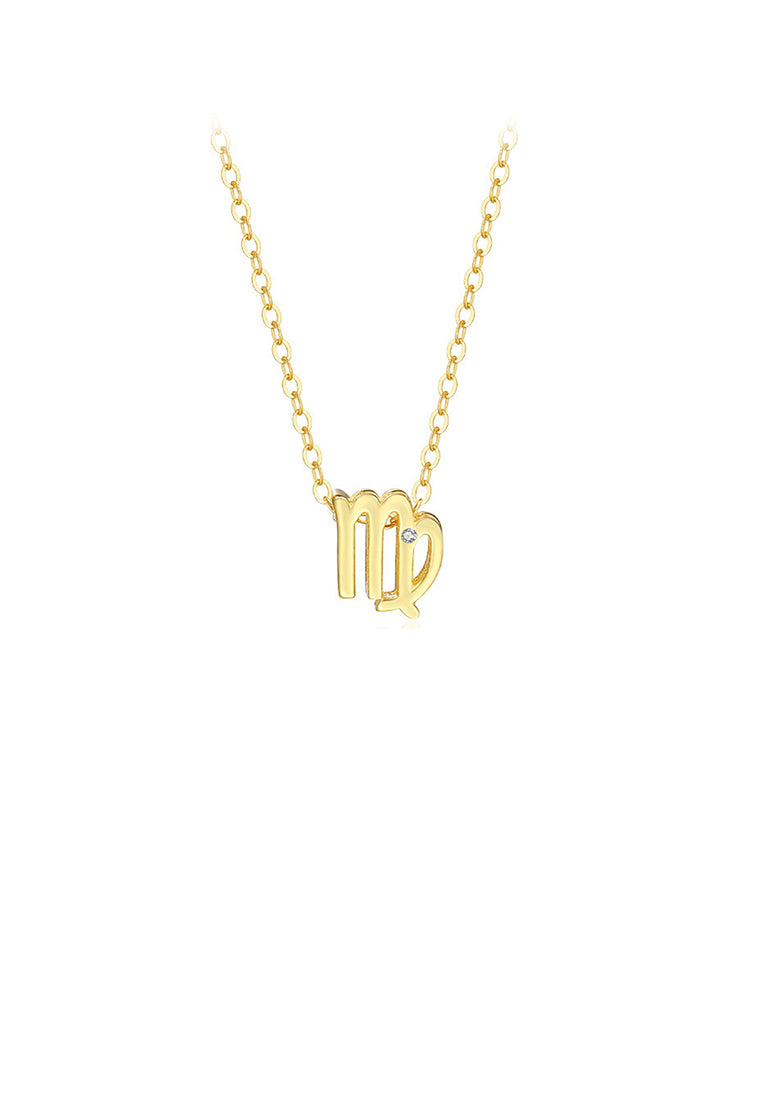 925 Sterling Silver Plated Gold Simple Twelve Constellations Virgo Pendant with Cubic Zirconia and Necklace - Luxurious Look