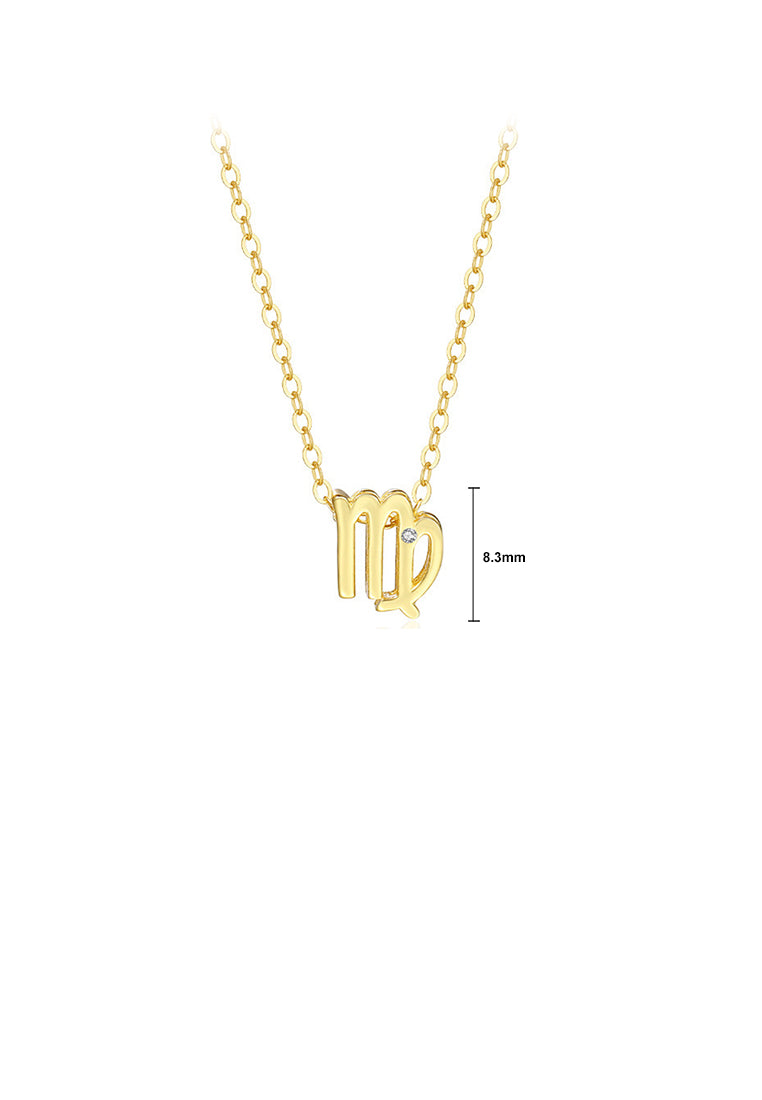 925 Sterling Silver Plated Gold Simple Twelve Constellations Virgo Pendant with Cubic Zirconia and Necklace - Luxurious Look