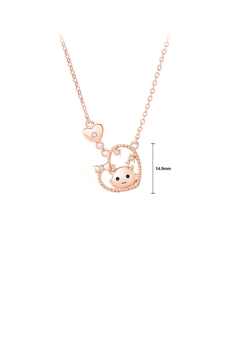 925 Sterling Silver Plated Rose Gold Fashion and Romantic Chinese Zodiac Dragon Heart-shaped Pendant with Cubic Zirconia and Necklace - Luxurious Look