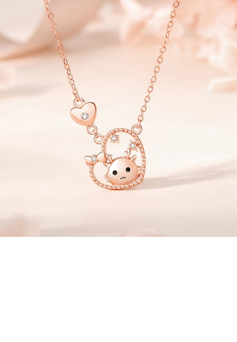 925 Sterling Silver Plated Rose Gold Fashion and Romantic Chinese Zodiac Dragon Heart-shaped Pendant with Cubic Zirconia and Necklace - Luxurious Look