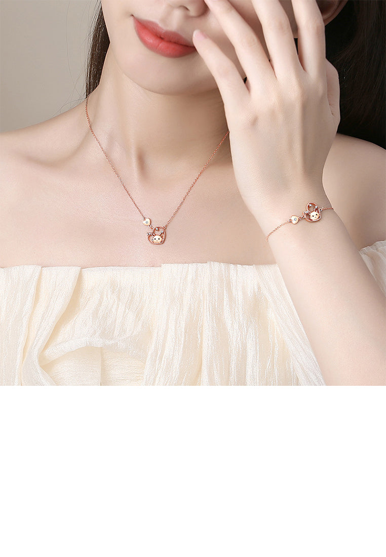 925 Sterling Silver Plated Rose Gold Fashion and Romantic Chinese Zodiac Dragon Heart-shaped Pendant with Cubic Zirconia and Necklace - Luxurious Look