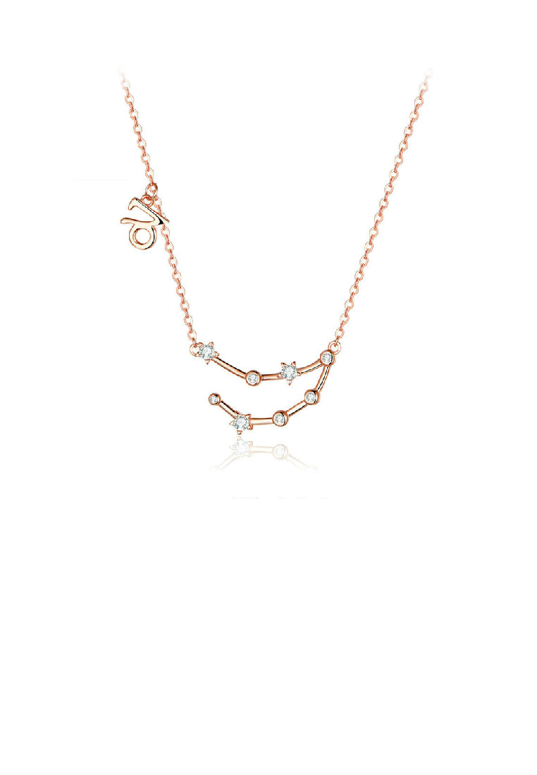 925 Sterling Silver Plated Rose Gold Fashion Simple Twelve Constellation Capricornus Pendant with Cubic Zirconia and Necklace - Luxurious Look