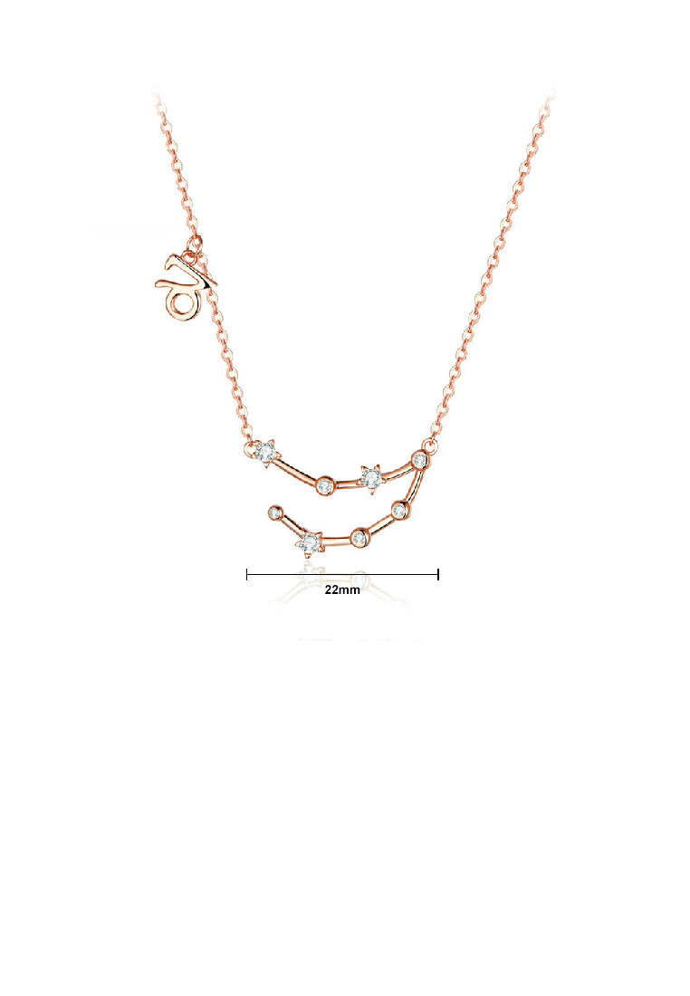 925 Sterling Silver Plated Rose Gold Fashion Simple Twelve Constellation Capricornus Pendant with Cubic Zirconia and Necklace - Luxurious Look