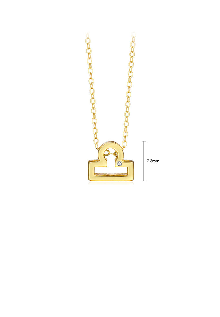 925 Sterling Silver Plated Gold Simple Twelve Constellations Libra Pendant with Cubic Zirconia and Necklace - Luxurious Look