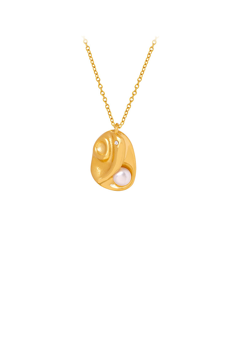 Fashion and Creative Plated Gold 316L Stainless Steel Irregular Geometric Pendant with Imitation Pearls and Necklace