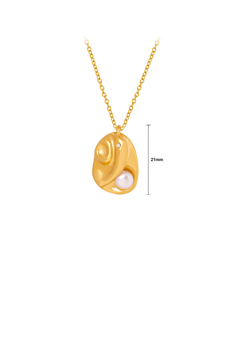 Fashion and Creative Plated Gold 316L Stainless Steel Irregular Geometric Pendant with Imitation Pearls and Necklace