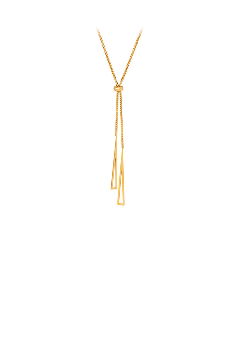Simple and Fashion Plated Gold 316L Stainless Steel Hollow Triangle Tassel Pendant with Long Necklace