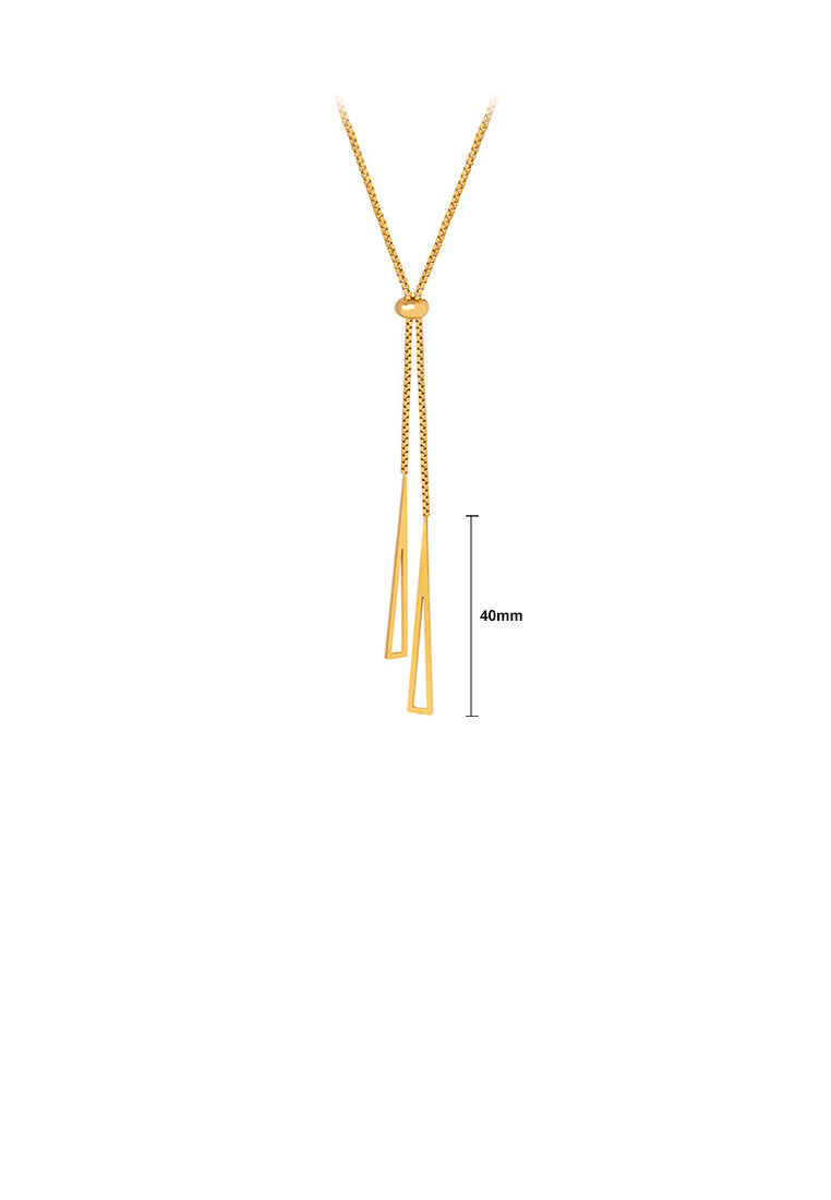 Simple and Fashion Plated Gold 316L Stainless Steel Hollow Triangle Tassel Pendant with Long Necklace