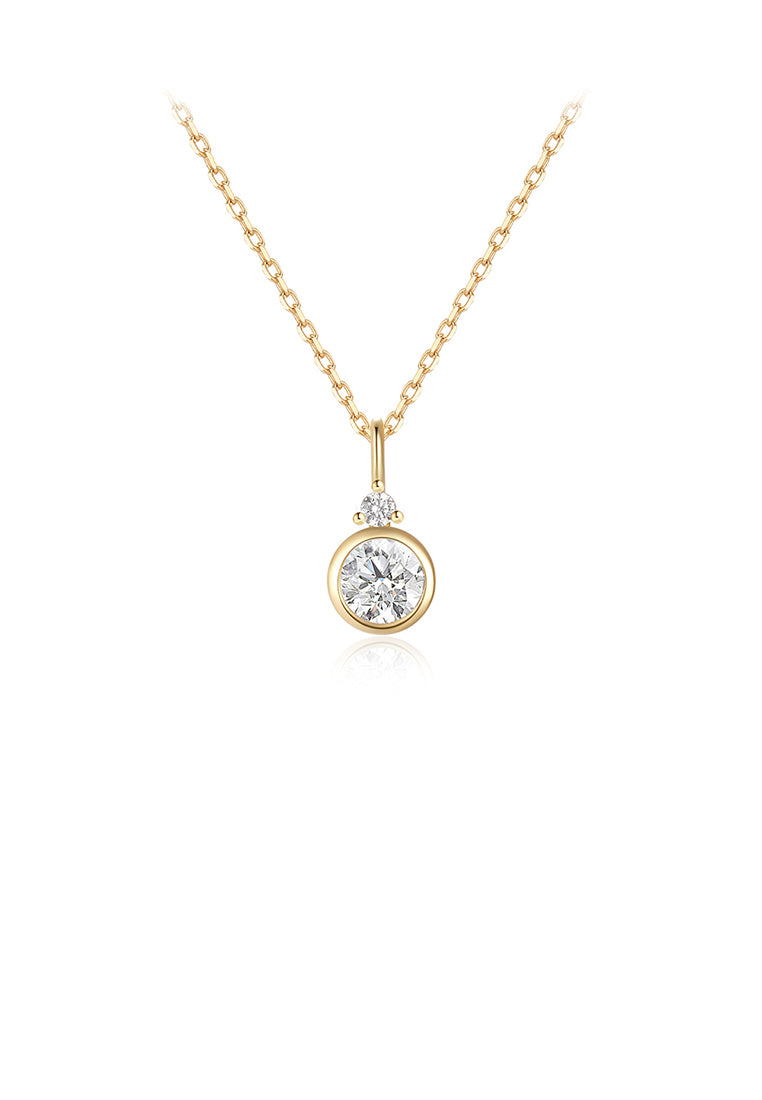 925 Sterling Silver Plated Gold Simple and Fashion Geometric Round Pendant with Cubic Zirconia and Necklace - Luxurious Look