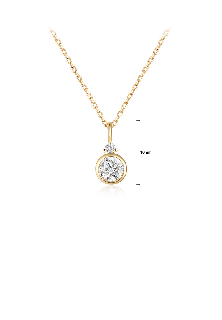 925 Sterling Silver Plated Gold Simple and Fashion Geometric Round Pendant with Cubic Zirconia and Necklace - Luxurious Look