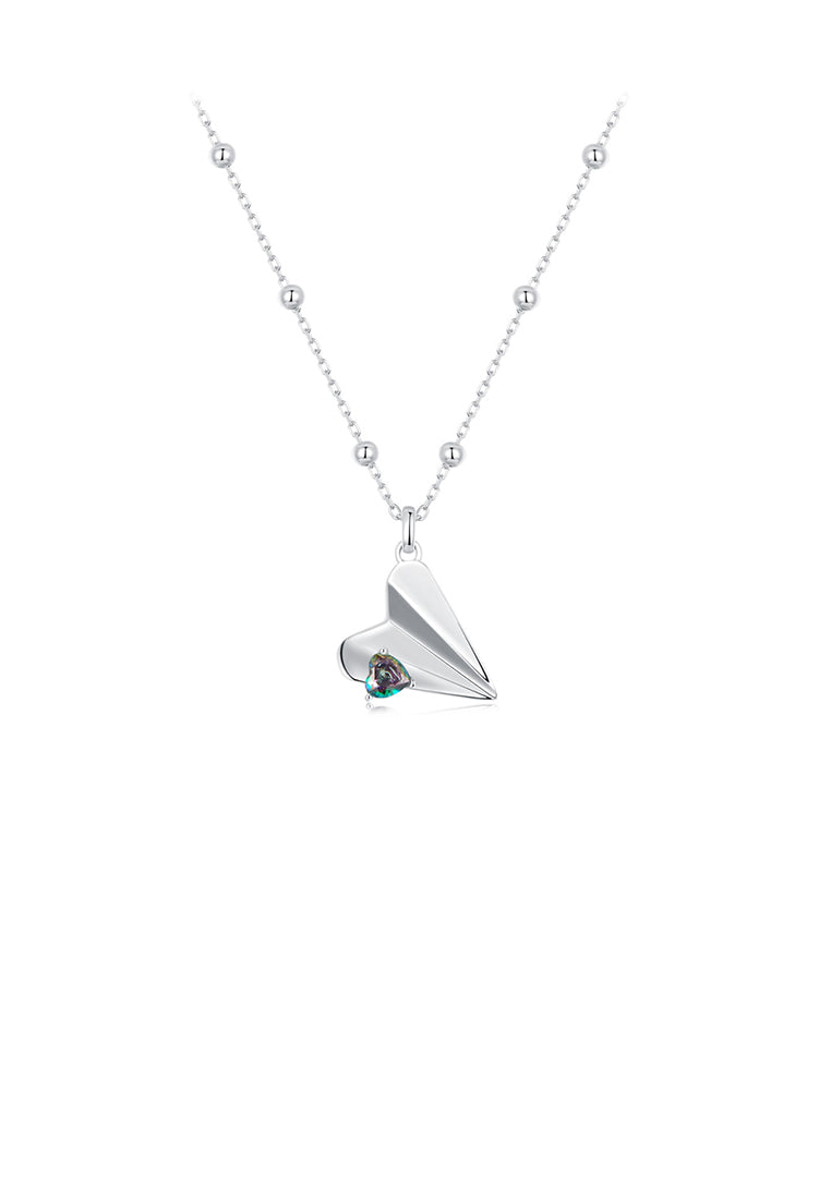 925 Sterling Silver Fashion and Creative Heart-shaped Paper Airplane Pendant with Cubic Zirconia and Necklace - Luxurious Look