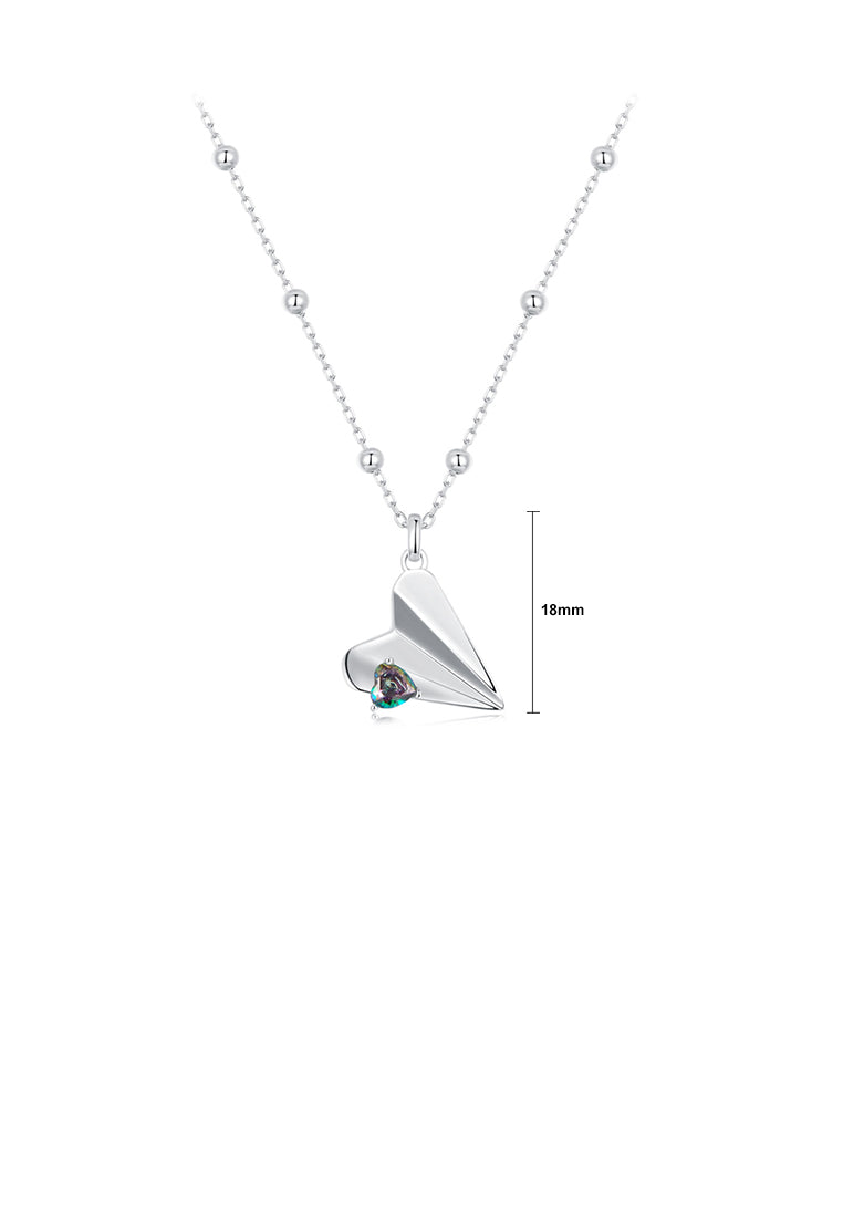 925 Sterling Silver Fashion and Creative Heart-shaped Paper Airplane Pendant with Cubic Zirconia and Necklace - Luxurious Look