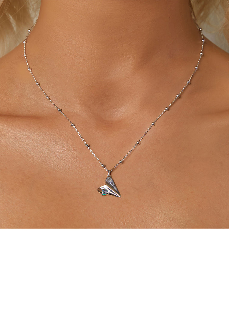 925 Sterling Silver Fashion and Creative Heart-shaped Paper Airplane Pendant with Cubic Zirconia and Necklace - Luxurious Look