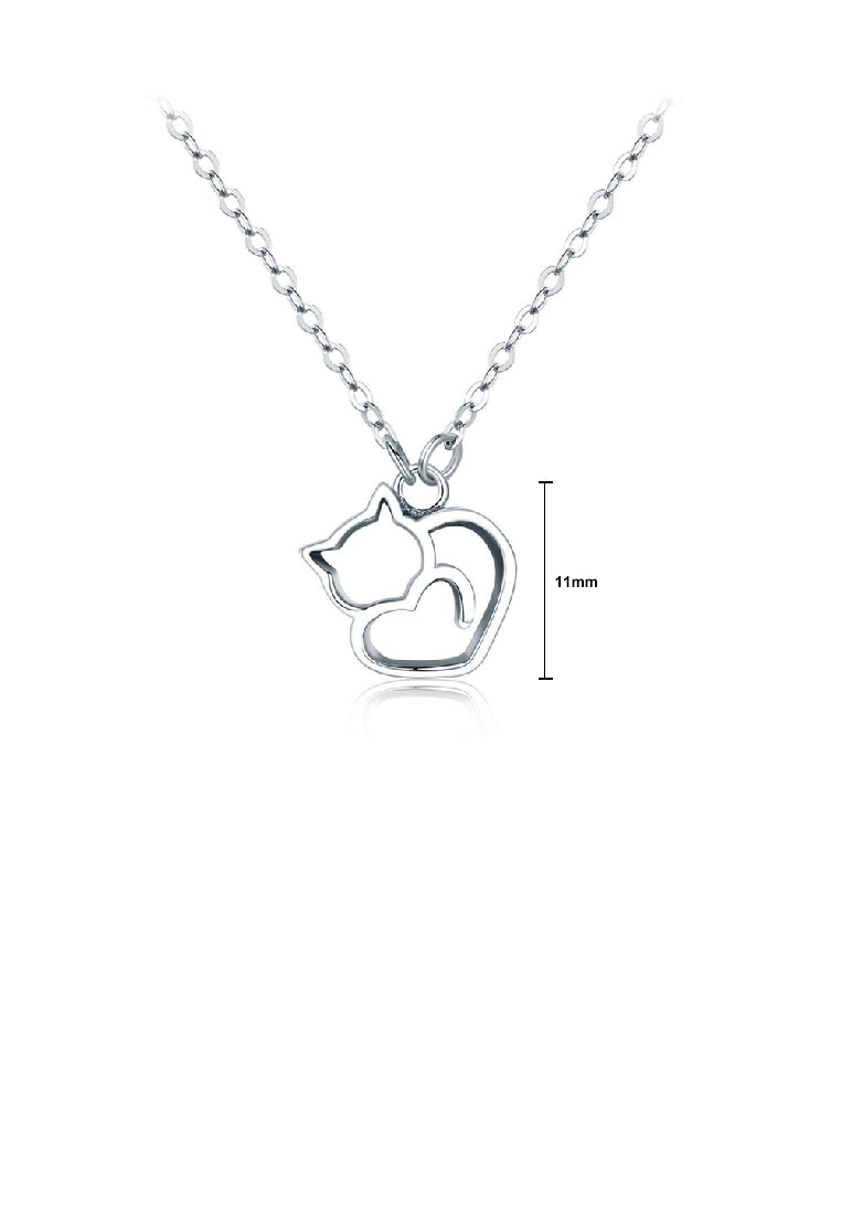 925 Sterling Silver Simple and Cute Hollow Cat Heart Pendant with Necklace