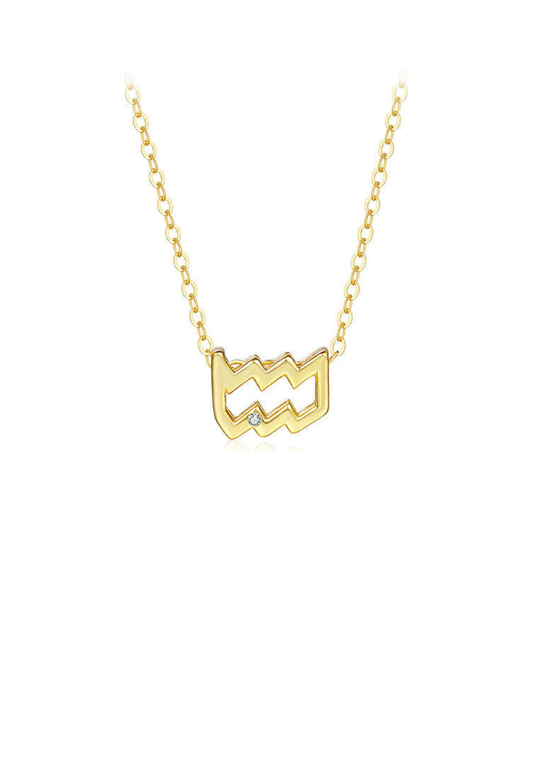 925 Sterling Silver Plated Gold Simple Twelve Constellation Aquarius Pendant with Cubic Zirconia and Necklace - Luxurious Look