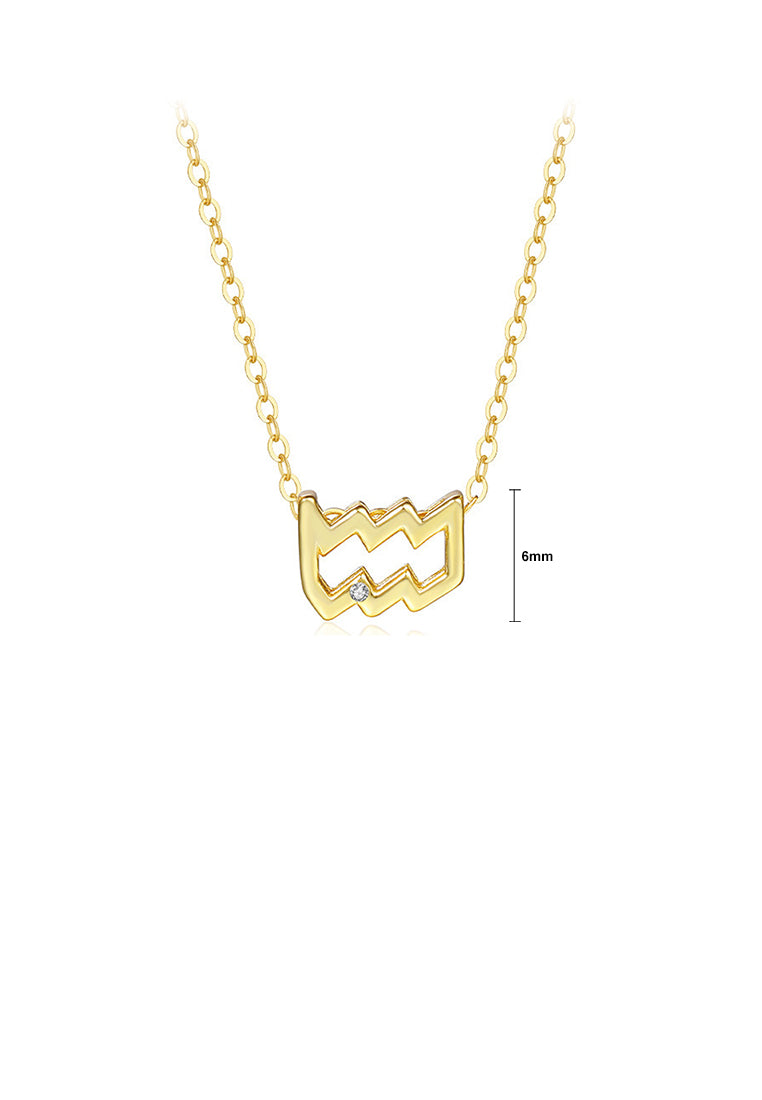 925 Sterling Silver Plated Gold Simple Twelve Constellation Aquarius Pendant with Cubic Zirconia and Necklace - Luxurious Look