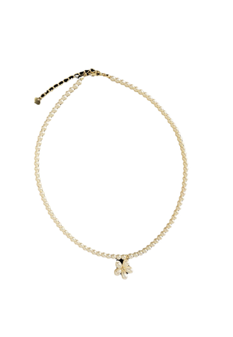 Fashion Elegant Plated Gold 316L Stainless Steel Cross Imitation Pearl Pendant with Beaded Necklace - Luxurious Look