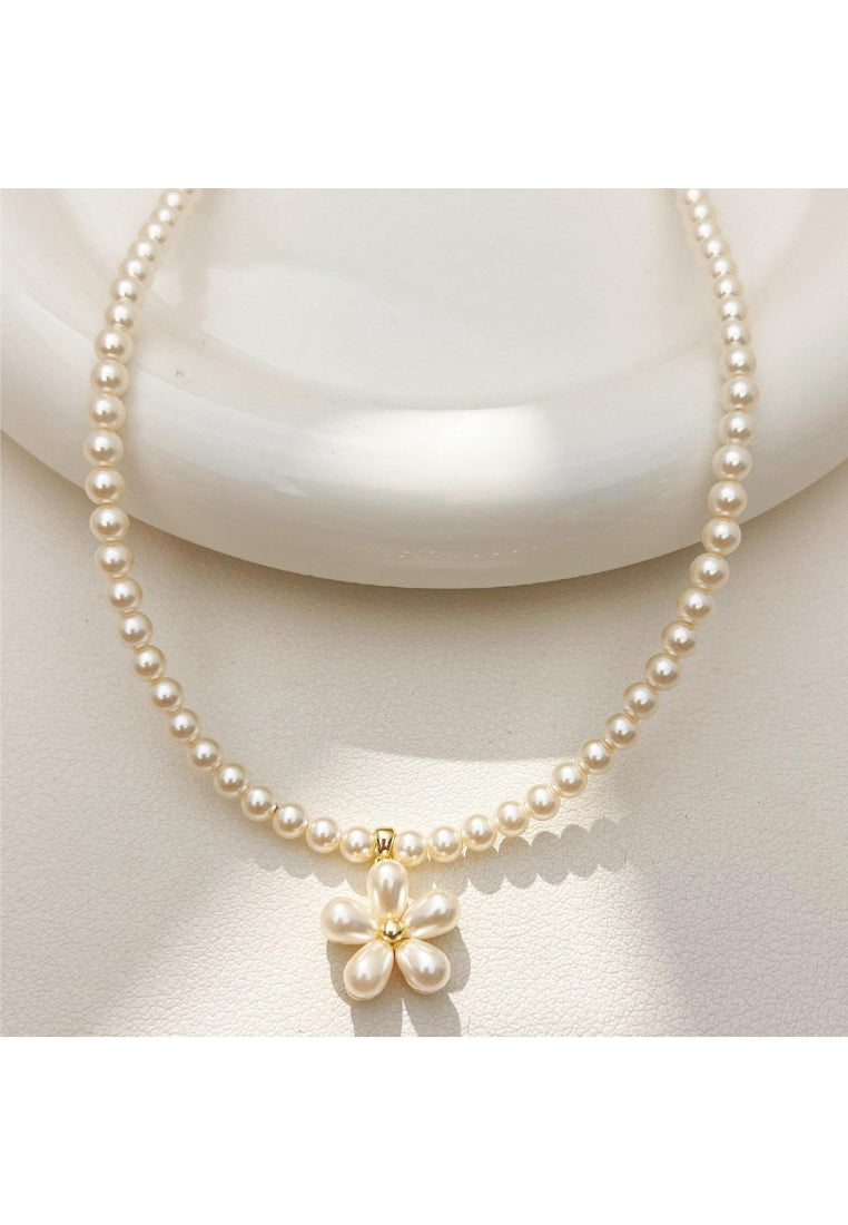 Fashion Elegant Plated Gold 316L Stainless Steel Cross Imitation Pearl Pendant with Beaded Necklace - Luxurious Look