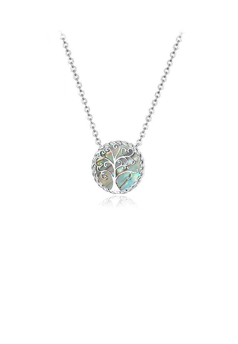 925 Sterling Silver Fashion Temperament Tree Of Life Colorful Shell Geometric Pendant with Necklace