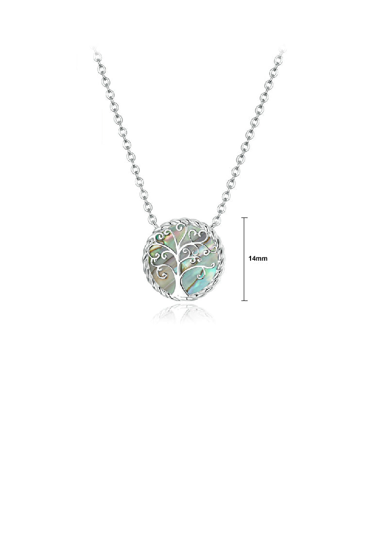 925 Sterling Silver Fashion Temperament Tree Of Life Colorful Shell Geometric Pendant with Necklace