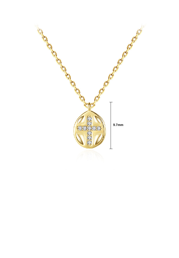 925 Sterling Silver Plated Gold Simple Fashion Cross Geometric Pendant with Cubic Zirconia and Necklace - Luxurious Look