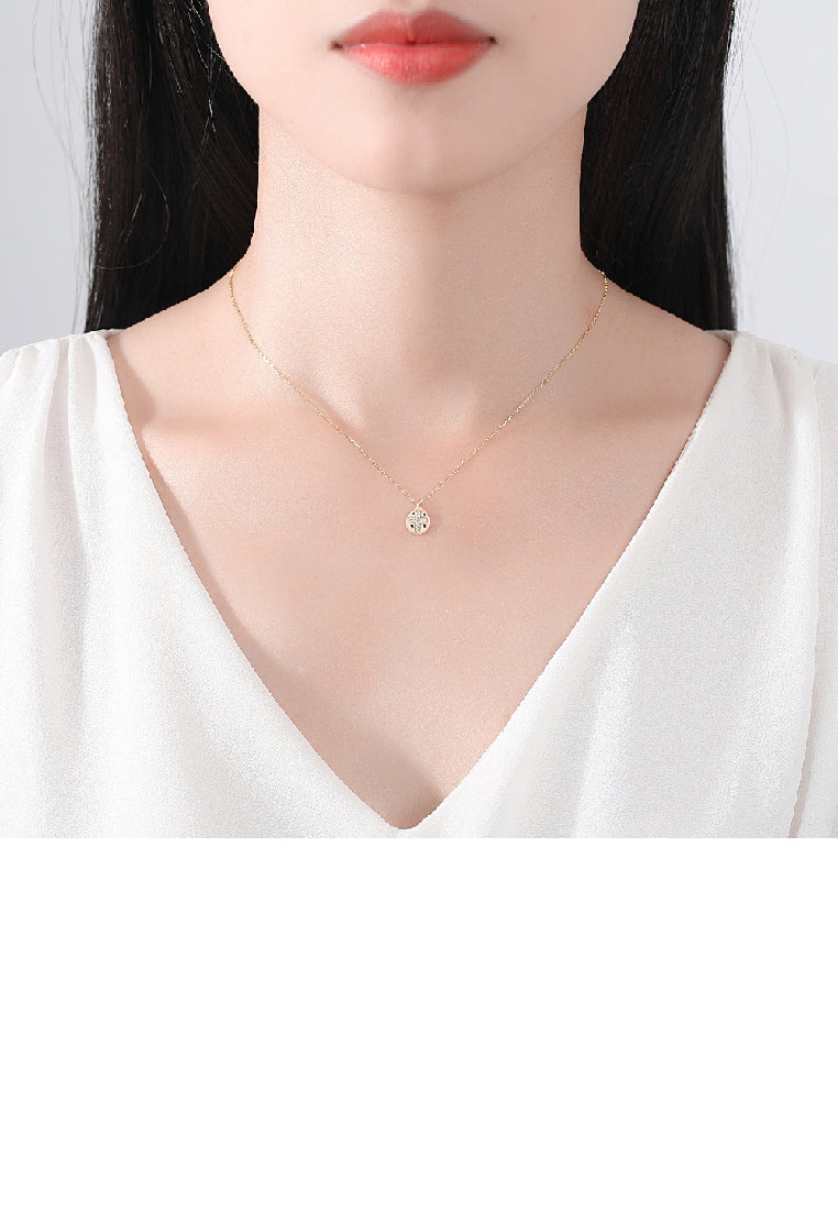 925 Sterling Silver Plated Gold Simple Fashion Cross Geometric Pendant with Cubic Zirconia and Necklace - Luxurious Look