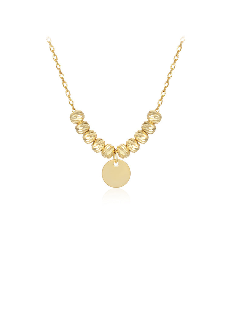 925 Sterling Silver Plated Gold Fashion Simple Geometric Round Pendant with Ball Bead Necklace