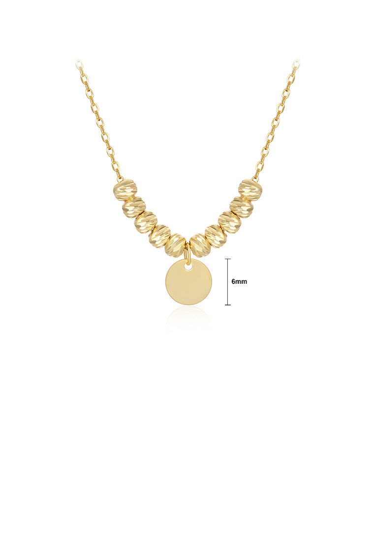 925 Sterling Silver Plated Gold Fashion Simple Geometric Round Pendant with Ball Bead Necklace