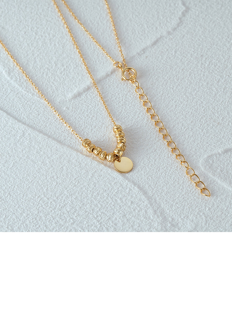 925 Sterling Silver Plated Gold Fashion Simple Geometric Round Pendant with Ball Bead Necklace