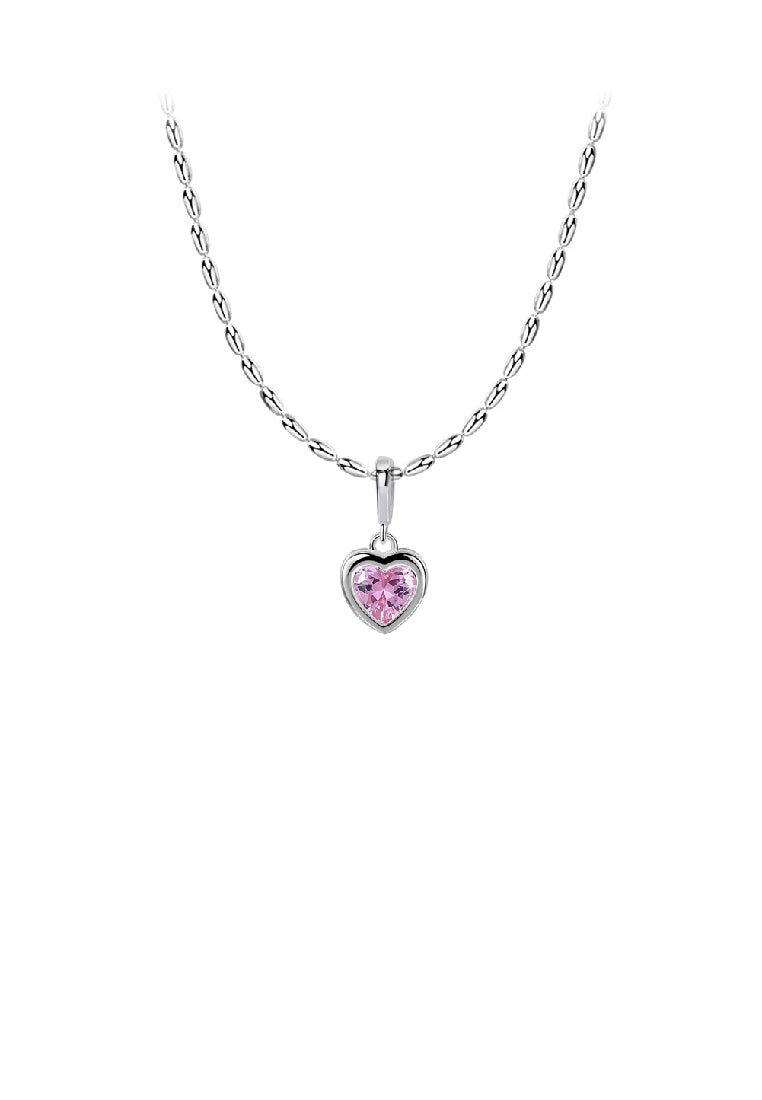 925 Sterling Silver Fashion Romantic October Birthstone Heart Pendant with Pink cubic Zirconia and Necklace - Luxurious Look - Vibrant Color