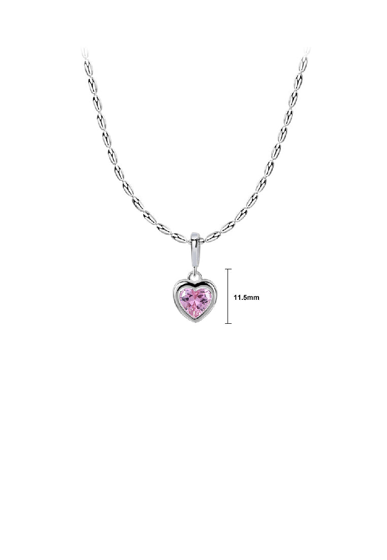 925 Sterling Silver Fashion Romantic October Birthstone Heart Pendant with Pink cubic Zirconia and Necklace - Luxurious Look - Vibrant Color