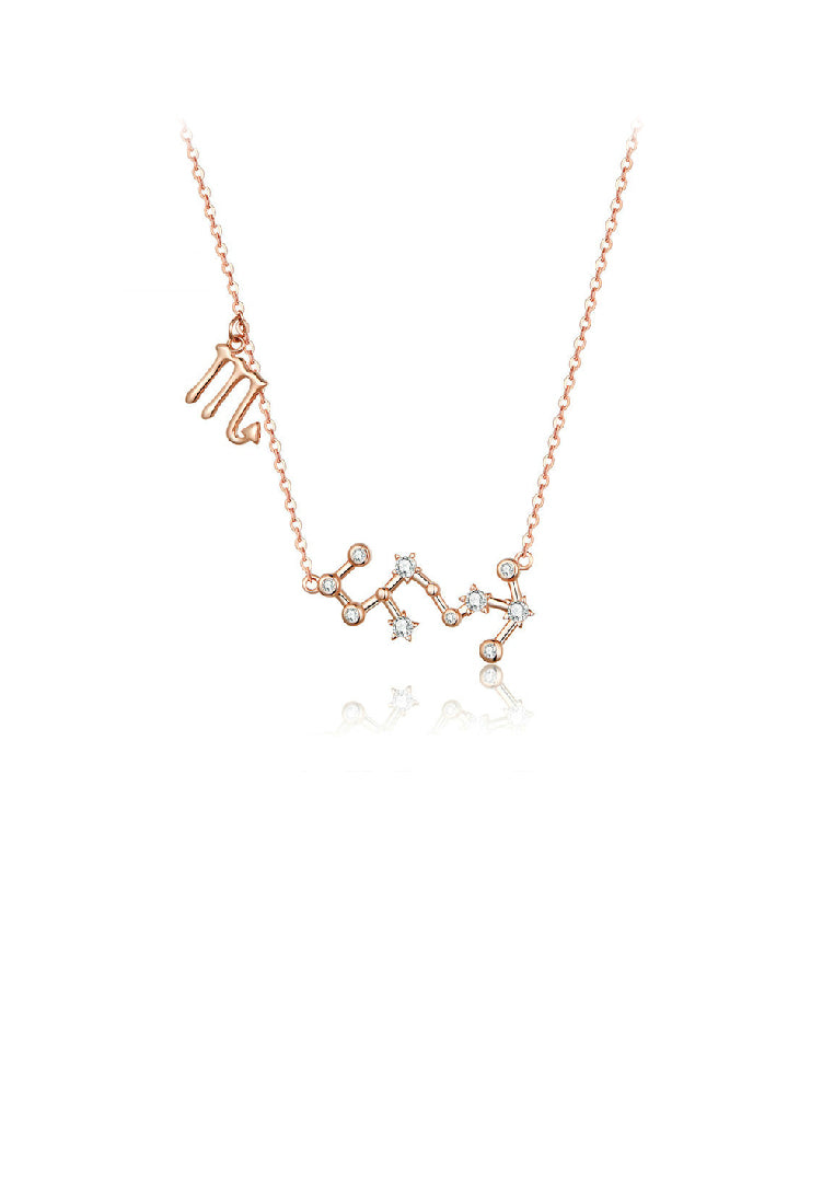 925 Sterling Silver Plated Rose Gold Fashion Simple Twelve Constellation Scorpio Pendant with Cubic Zirconia and Necklace - Luxurious Look