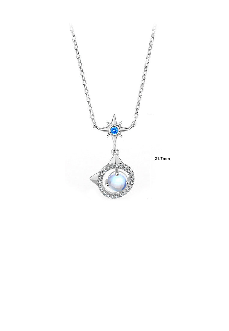 925 Sterling Silver Fashion Cute Cat Moonstone Star Pendant with Cubic Zirconia and Necklace - Luxurious Look