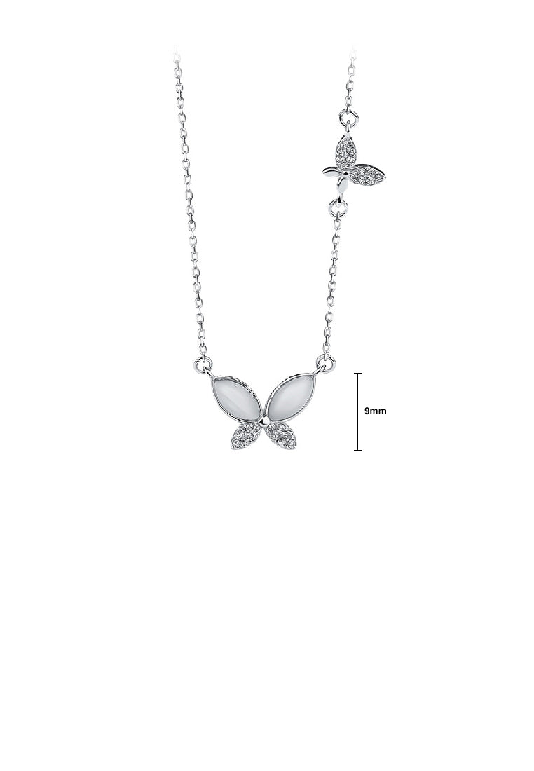 925 Sterling Silver Fashion Elegant Butterfly Imitation Opal Pendant with Cubic Zirconia and Necklace - Luxurious Look