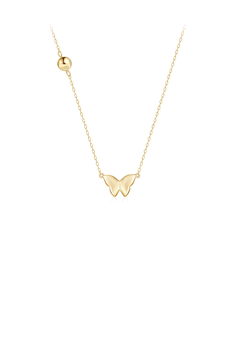 925 Sterling Silver Plated Gold Simple and Cute Butterfly Pendant with Round Beads and Necklace